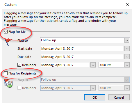 How to set reminders for Outlook emails - in and out