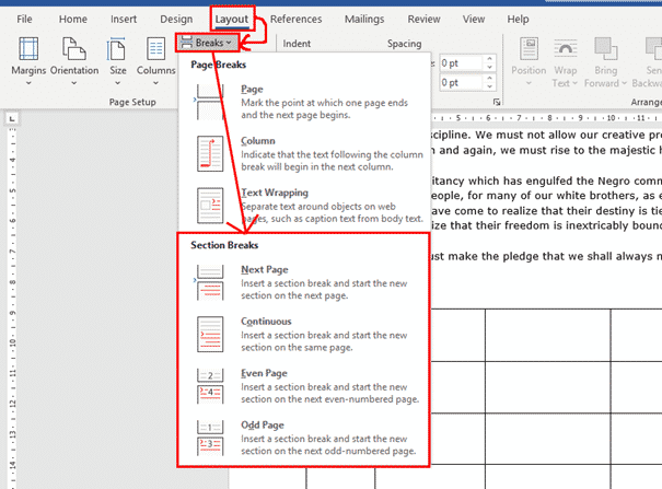 Section Breaks in Microsoft Word