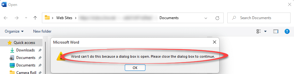 Why Word has a problem with an open dialog box