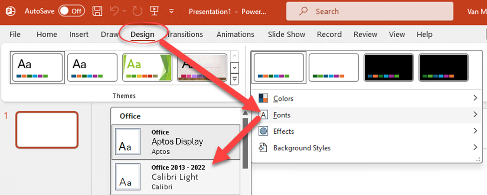 PowerPoint - switch away from Aptos fonts