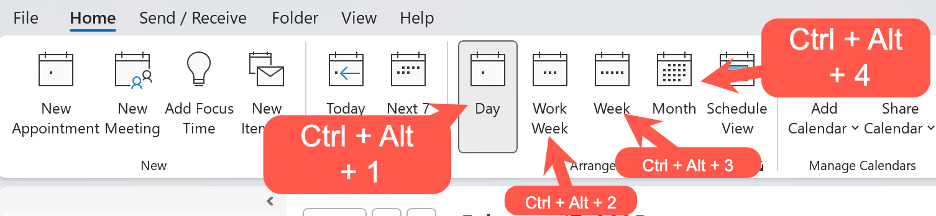 Fast change Outlook calendar views