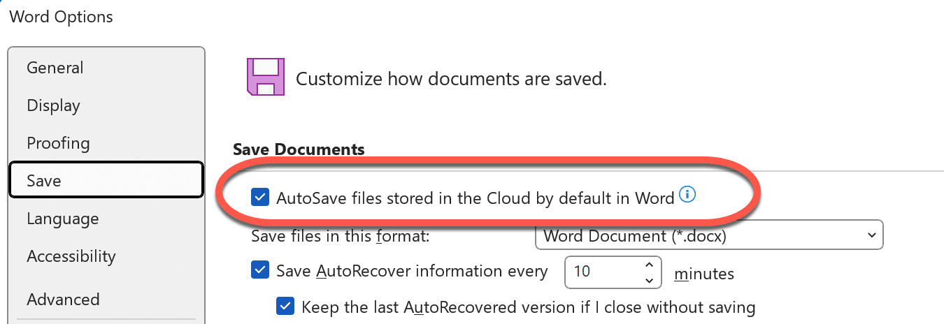 How to stop the Microsoft Word change to cloud folders only